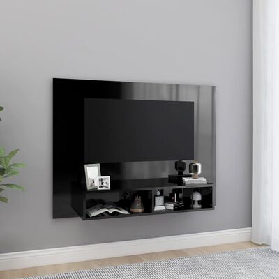 vidaXL sienas TV plaukts spīdīgi melns 120x23,5x90cm inženierijas koks