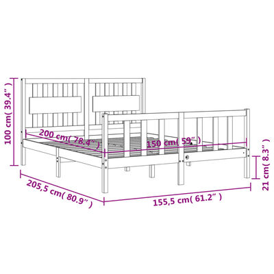 vidaXL gultas rāmis ar galvgali, King size izmērs, masīvkoks, balts