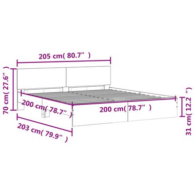 vidaXL gultas rāmis ar galvgali, pelēka ozola krāsa, 200x200 cm