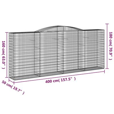 vidaXL arkveida gabiona grozs, 400x50x160/180 cm, cinkota dzelzs