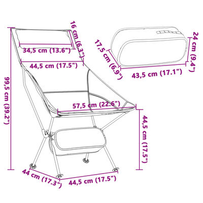 vidaXL kempinga krēsli, 2 gab., melni, audums un alumīnijs, salokāmi