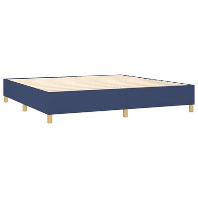 vidaXL atsperu gultas rāmis ar matraci, zils audums, 200x200 cm
