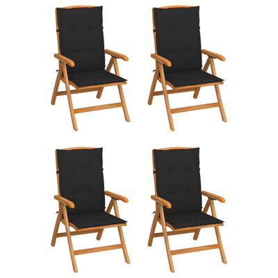 vidaXL dārza krēsli ar matračiem, atgāžami, 4 gab., masīvs tīkkoks