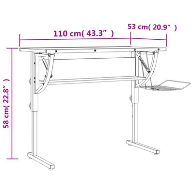 vidaXL rokdarbu galds, 110x53x(58-87) cm, inženierijas koks, tērauds