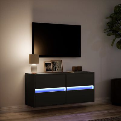 vidaXL TV sienas skapītis ar LED lampiņām, melns, 100x31x45 cm