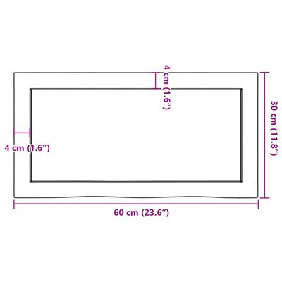 vidaXL vannasistabas virsma, 60x30x(2-6) cm , neapstrādāts masīvkoks