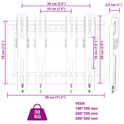 vidaXL TV statīvs 14-42 collu ekrānam, VESA 200x200 mm, 30 kg