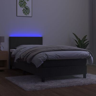 vidaXL atsperu gulta ar matraci, LED, tumši pelēks samts, 90x190 cm
