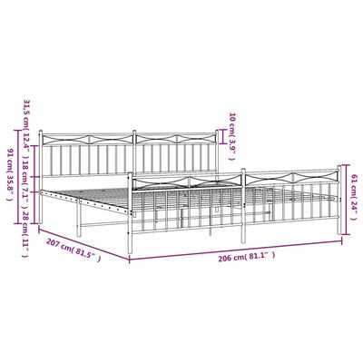 vidaXL gultas rāmis ar galvgali un kājgali, melns metāls, 200x200 cm