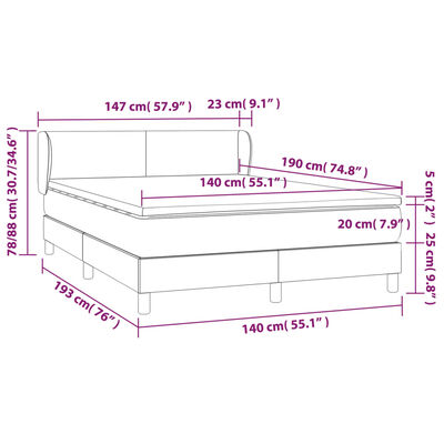 vidaXL atsperu gulta ar matraci, tumši zils samts, 140x190 cm