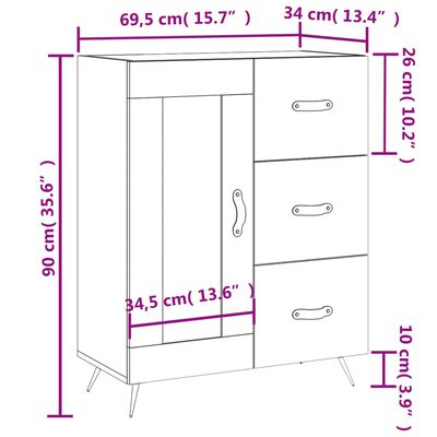 vidaXL kumode, ozolkoka krāsa, 69,5x34x90 cm, inženierijas koks