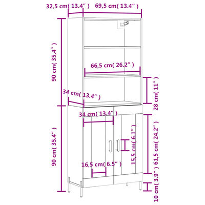 vidaXL augstais skapis, pelēks, 69,5x34x180 cm, inženierijas koks