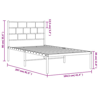 vidaXL gultas rāmis ar galvgali, melns metāls, 100x200 cm