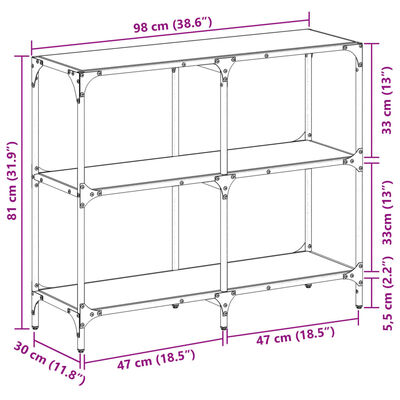 vidaXL konsoles galds ar melnu stikla virsmu, 98x30x81 cm, tērauds