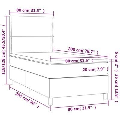 vidaXL atsperu gulta ar matraci, LED, tumši zaļš samts, 80x200 cm