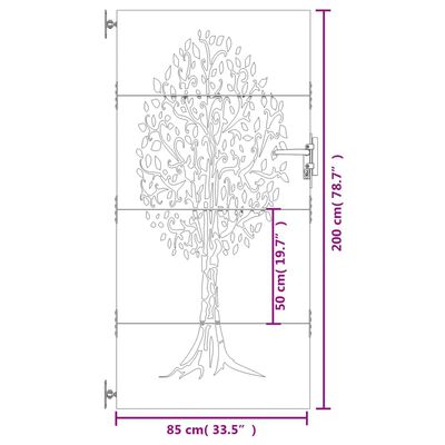 vidaXL dārza vārti, 85x200 cm, tērauds ar rūsas efektu, koka dizains