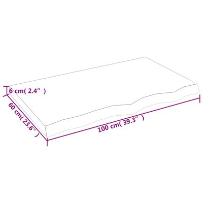 vidaXL galda virsma, 100x60x(2-6) cm, neapstrādāts ozola masīvkoks