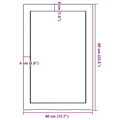 vidaXL vannasistabas virsma, 40x60x(2-6) cm , neapstrādāts masīvkoks