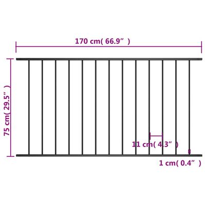 vidaXL žoga panelis, melns, 1,7x0,75 m, pulverkrāsots tērauds