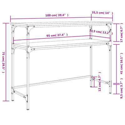 vidaXL konsoles galdiņš, ozolkoka, 100x35,5x75 cm, inženierijas koks
