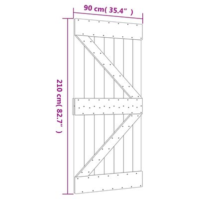 vidaXL bīdāmās durvis ar stiprinājumiem, 90x210 cm, priedes masīvkoks