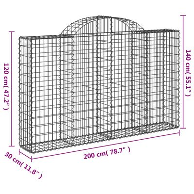 vidaXL arkveida gabiona grozi, 20gb., 200x30x120/140cm, cinkota dzelzs