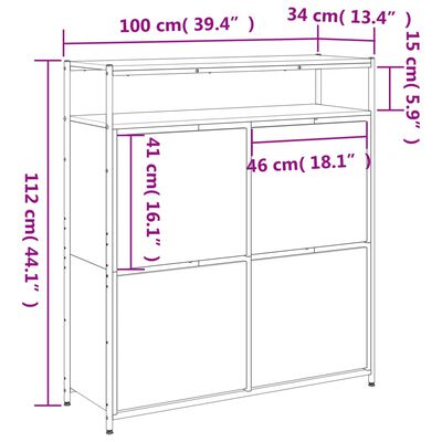 vidaXL apavu skapītis ar 4 atvilktnēm, koka krāsa, 100x34x112 cm