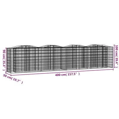 vidaXL arkveida gabiona grozs, 400x50x100 cm, cinkota dzelzs