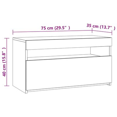 vidaXL TV skapītis ar LED lampiņām, ozolkoka krāsā, 75x35x40 cm