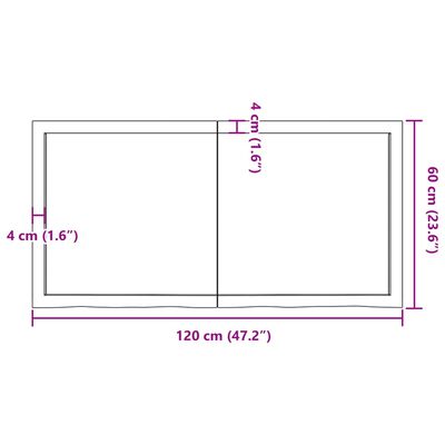 vidaXL vannasistabas letes virsma 120x60x(2-6)cm apstrādāts masīvkoks