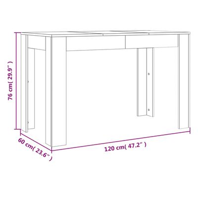 vidaXL virtuves galds, pelēka ozola, 120x60x76 cm, inženierijas koks