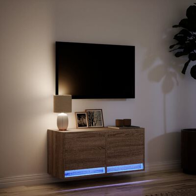 vidaXL TV sienas skapītis ar LED lampiņām, brūna ozola, 80x31x38 cm