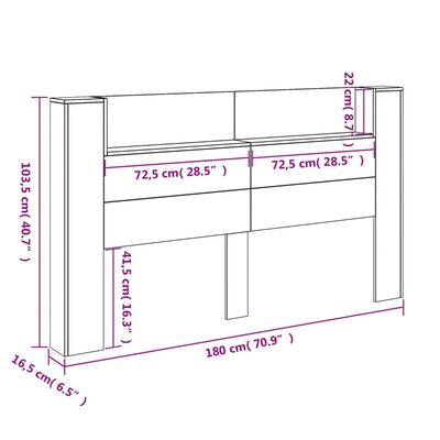 vidaXL galvgaļa skapis ar LED, melns, 180x16,5x103,5 cm