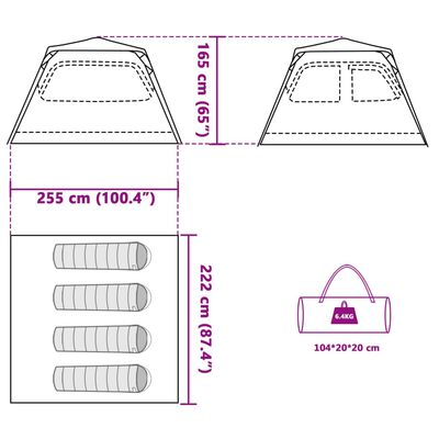 vidaXL kempinga telts 4 personām, kupola forma, zaļa