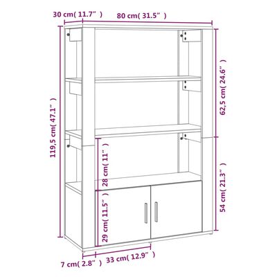 vidaXL kumode, melna, 80x30x119,5 cm, inženierijas koks