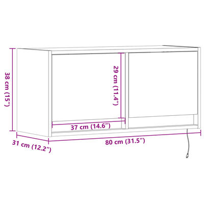 vidaXL TV sienas skapītis ar LED lampiņām, brūna ozola, 80x31x38 cm