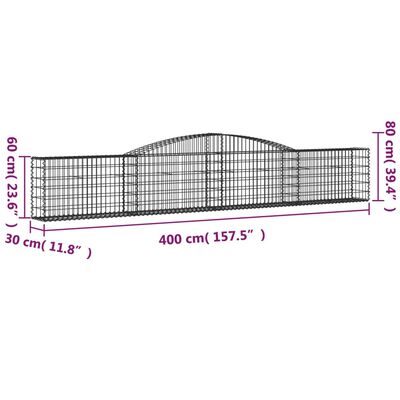 vidaXL arkveida gabiona grozs, 400x30x60/80 cm, cinkota dzelzs