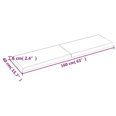 vidaXL galda virsma, 160x40x(2-6) cm, neapstrādāts ozola masīvkoks