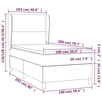 vidaXL atsperu gulta ar matraci, LED, krēmkrāsas audums, 100x200 cm