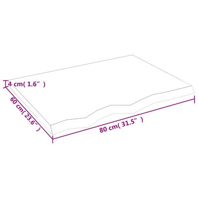 vidaXL sienas plaukts, 80x60x(2-4) cm, neapstrādāts ozola masīvkoks