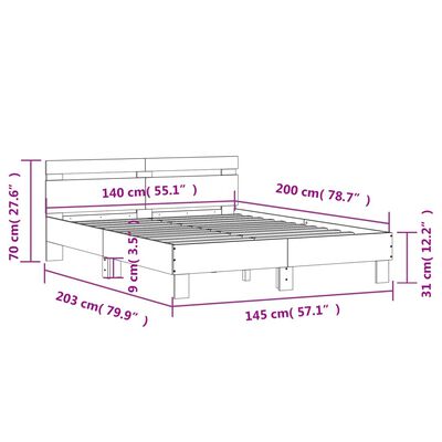 vidaXL gultas rāmis ar galvgali, brūns, 140x200 cm, inženierijas koks