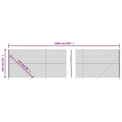 vidaXL stiepļu žogs ar atloku, 1,4x10 m, antracītpelēks