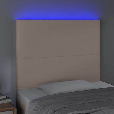 vidaXL gultas galvgalis ar LED, 80x5x118/128cm, kapučīno mākslīgā āda