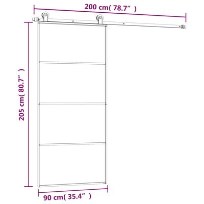 vidaXL bīdāmās durvis ar stiprinājumiem, stikls, alumīnijs, 90x205 cm