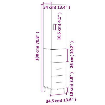 vidaXL augstais skapītis, ozolkoka, 34,5x34x180 cm, inženierijas koks