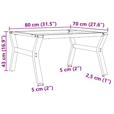 vidaXL kafijas galdiņa kājas, 80x70x43 cm, Y-forma, čuguns