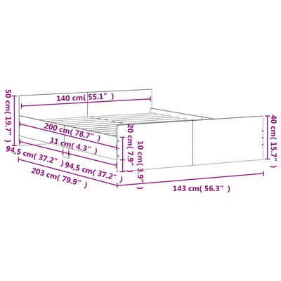 vidaXL gultas rāmis ar galvgali un kājgali, koka krāsa, 140x200 cm