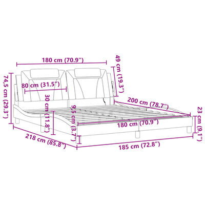 vidaXL gultas rāmis ar LED, melns un balts, 180x200 cm, mākslīgā āda