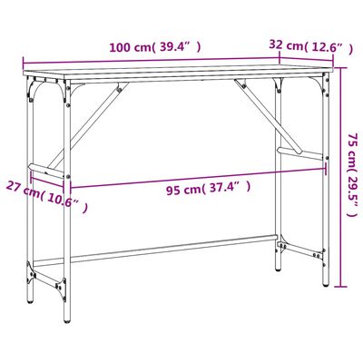 vidaXL konsoles galdiņš, koka krāsa, 100x32x75 cm, inženierijas koks