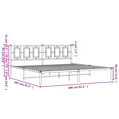 vidaXL gultas rāmis ar galvgali, balts metāls, 200x200 cm